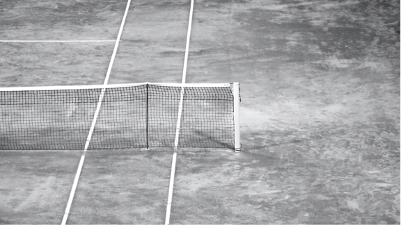 tennisbana i svartvit färg