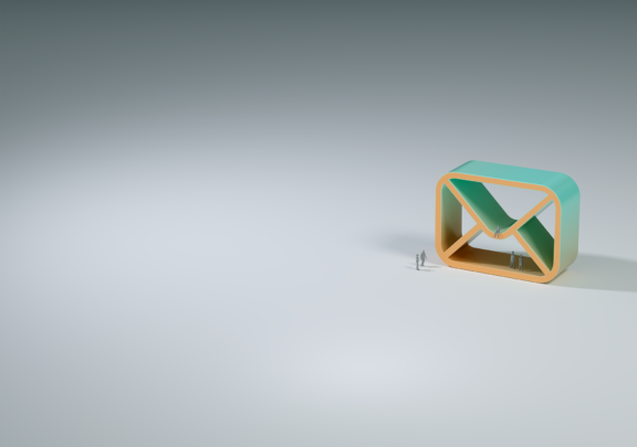 Grå bakgrund med illustration av ett kuvert som illustrerar tjänsten SecureMailbox i 3D format